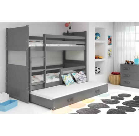Dětská patrová postel RICO 3 s přistýlkou 80x190 cm, včetně matrací, Grafit/Grafit