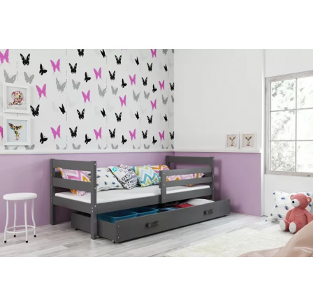 Dětská postel ERYK 90x200 cm se šuplíkem, s matrací, Grafit/Grafit