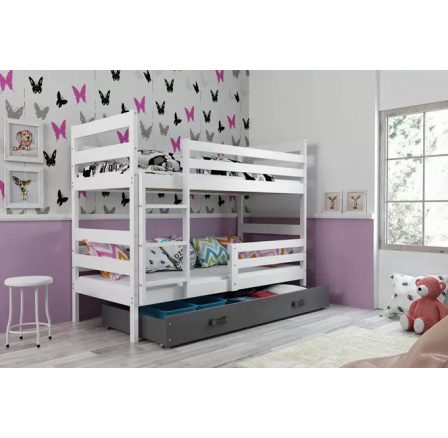 Dětská patrová postel ERYK se šuplíkem 80x190 cm, bez matrací, Bílá/Grafit