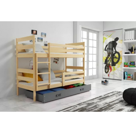 Dětská patrová postel ERYK se šuplíkem 80x190 cm, včetně matrací, Přírodní/Grafit