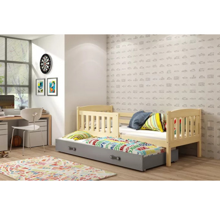 Dětská postel KUBUS s přistýlkou 80x190 cm, s matracemi, Přírodní/Grafit