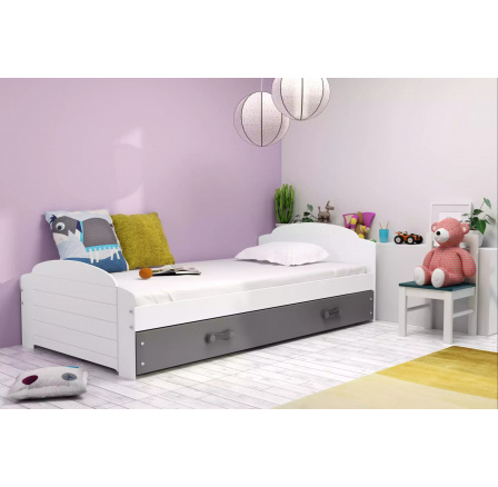 Dětská postel LILI 90x200 cm se šuplíkem, s matrací, Bílá/Grafit