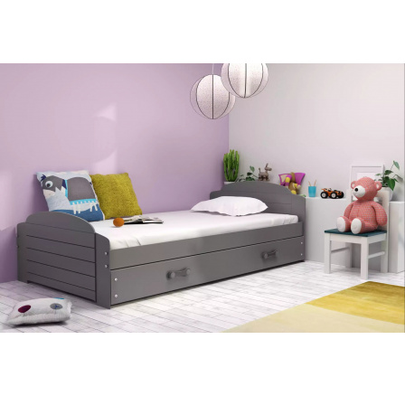 Dětská postel LILI 90x200 cm se šuplíkem, s matrací, Grafit/Grafit