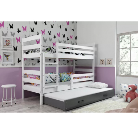 Dětská patrová postel ERYK 3 s přistýlkou 80x190 cm, včetně matrací, Bílá/Grafit