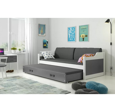 Dětská postel DAVID s matracemi, 90x200 cm, Bílá/Grafit