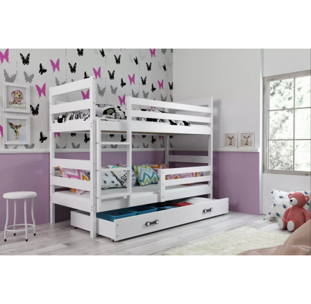 Dětská patrová postel ERYK se šuplíkem 80x160 cm, včetně matrací, Bílá/Bílá