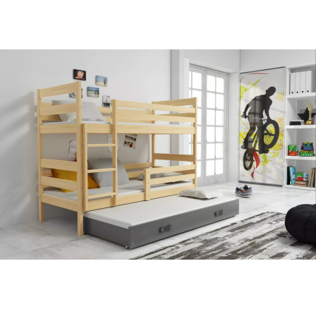 Dětská patrová postel ERYK 3 s přistýlkou 80x160 cm, včetně matrací, Přírodní/Grafit