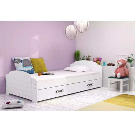 Dětská postel LILI 90x200 cm se šuplíkem, bez matrace, Bílá/Bílá