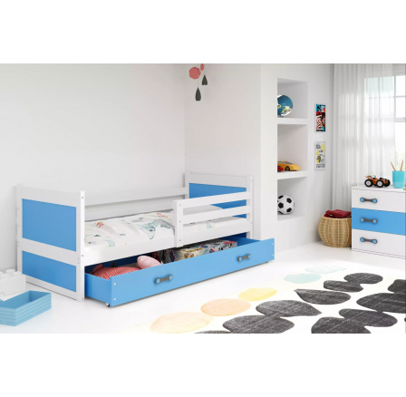 Dětská postel RICO 80x190 cm se šuplíkem, bez matrace, Bílá/Modrá
