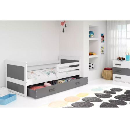 Dětská postel RICO 90x200 cm se šuplíkem, bez matrace, Bílá/Grafit