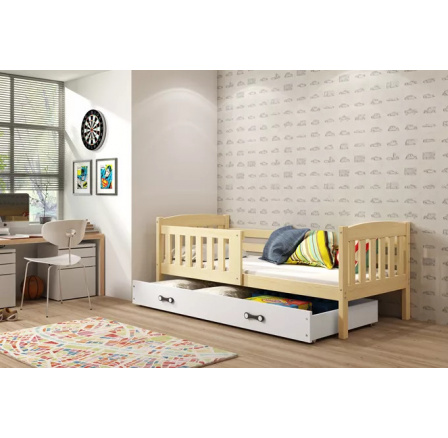 Dětská postel KUBUS 90x200 cm se šuplíkem, bez matrace, Přírodní/Bílá