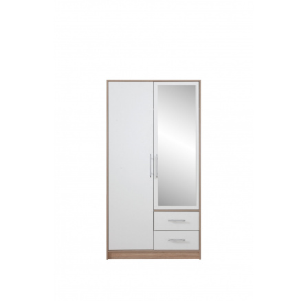 Šatní skříň SMART SRL3 se zrcadlem, dub sonoma + bílá lux