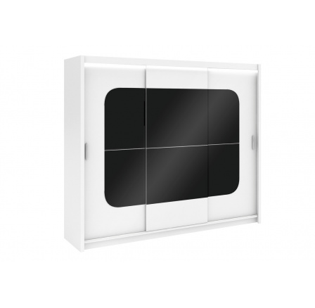 Šatní skříň BARCELONA, bílá/černé sklo